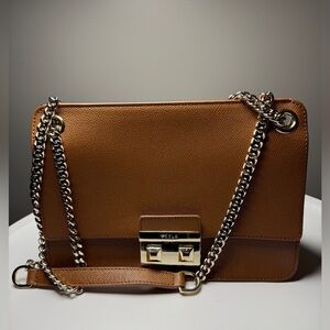 Furla Metropolis Small Crossbody Bag – Cognac Brown / Gold Chain NWT